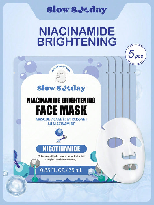SLOWSUNDAY™ Hydrating Face Masks, Instant Brightening Firming anti Aging Face Sheet Masks, Moisturizing Spa Face Masks Skincare with Vitamin B6, Niacinamide , Vitamin E 5Pcs