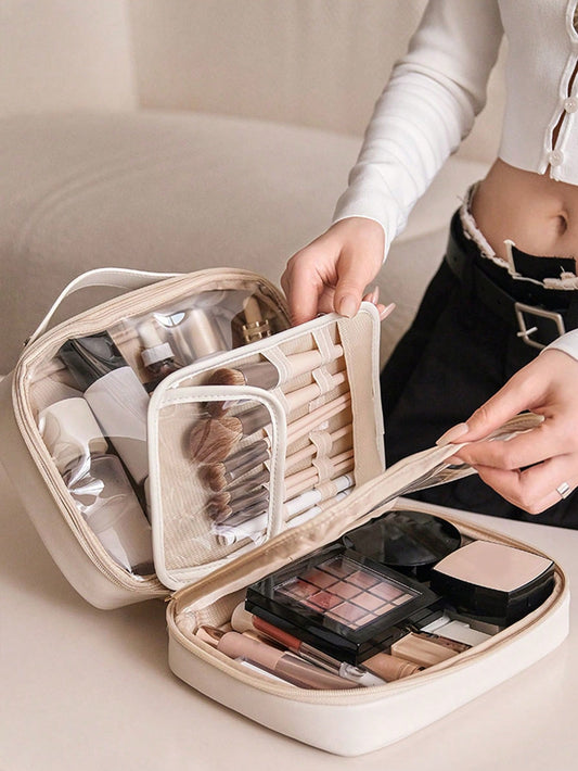 1Pc Dual-Layer Portable Square Makeup Bag