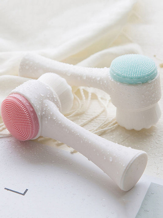 2 in 1 Face Cleansing Brush, 1Pc Facial Cleansing Exfoliating Brush with Ultra Fine Soft Pore Deep Cleansing Silicone Double Side Face Wash Scrub Brush for Massaging, Skincare Makeup Removal (Random Color(
